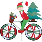 Christmas Elf on a Large Bicycle Garden Spinner with wheels that spin in a gentle breeze. All hardware included.