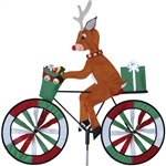 Christmas Reindeer on a Large Bicycle Garden Spinner with wheels that spin in a gentle breeze. All hardware included.