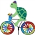 Turtle On A Large Bicycle Garden Spinner with wheels that spin in a gentle breeze. All hardware included.