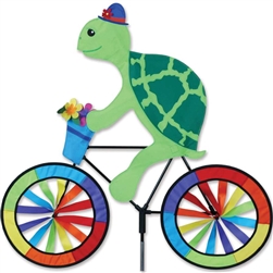 Turtle On A Large Bicycle Garden Spinner with wheels that spin in a gentle breeze. All hardware included.
