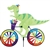 T-Rex On A Bicycle Garden Spinner with colorful wheels that spin in a gentle breeze. All hardware included.