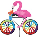 Flamingo On A Large Bicycle Garden Spinner with wheels that spin in a gentle breeze. All hardware included.