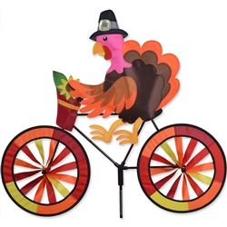 Thanksgiving Turkey On A Large Bicycle Garden Spinner with wheels that spin in a gentle breeze. All hardware included.