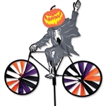 Pumpkin Ghost on a Small Bicycle Garden Spinner with wheels that spin in a gentle breeze. All hardware included.