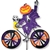 Pumpkin Ghost On A Bicycle Garden Spinner with colorful wheels that spin in a gentle breeze. All hardware included.