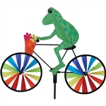 Tree Frog On A Small Bicycle Garden Spinner with wheels that spin in a gentle breeze. All hardware included.