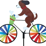 Puppy On A Small Bicycle Garden Spinner with wheels that spin in a gentle breeze. All hardware included.