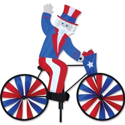 Uncle Sam On A Small Bicycle Garden Spinner with wheels that spin in a gentle breeze. All hardware included.