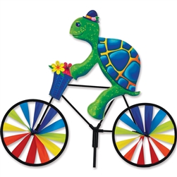 Turtle On A Small Bicycle Garden Spinner with wheels that spin in a gentle breeze. All hardware included.