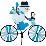 Snowman On A Small Bicycle Garden Spinner with wheels that spin in a gentle breeze. All hardware included.