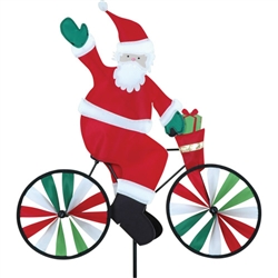 Santa On A Small Bicycle Garden Spinner with wheels that spin in a gentle breeze. All hardware included.