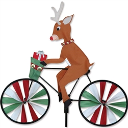 Reindeer On A Small Bicycle Garden Spinner with wheels that spin in a gentle breeze. All hardware included.