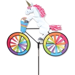 Fantasy Unicorn On A Small Bicycle Garden Spinner with wheels that spin in a gentle breeze. All hardware included.