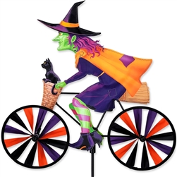 Halloween Witch On A Small Bicycle Garden Spinner with wheels that spin in a gentle breeze. All hardware included.