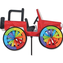 Red Jeep Garden Spinner with wheels that spin in a gentle breeze. All hardware included.