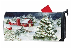 Red Barn Christmas over sized Magnet Works mailbox cover.