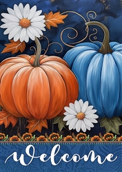 Daisy Pumpkin Welcome on this Toland standard house flag.