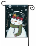 Nighttime Snowman on a Breeze Art winter garden flag.