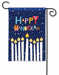 Happy Hanukkah on a Breeze Art winter garden flag.