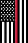 Thin Red Line Applique Garden Flag with the American Flag and the blue line next to the field of stars.