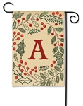 Holly Berries Monogram A Garden on a Breeze Art spring or summer garden flag.