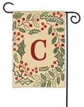 Holly Berries Monogram C Garden on a Breeze Art spring or summer garden flag.