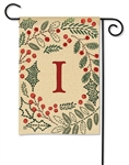 Holly Berries Monogram I Garden on a Breeze Art spring or summer garden flag.