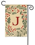 Holly Berries Monogram J Garden on a Breeze Art spring or summer garden flag.