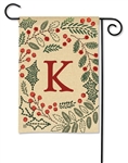 Holly Berries Monogram K Garden on a Breeze Art spring or summer garden flag.