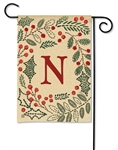 Holly Berries Monogram N Garden on a Breeze Art spring or summer garden flag.