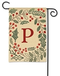 Holly Berries Monogram P Garden on a Breeze Art spring or summer garden flag.