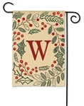 Holly Berries Monogram W Garden on a Breeze Art spring or summer garden flag.