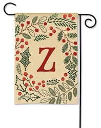 Holly Berries Monogram Z Garden on a Breeze Art spring or summer garden flag.