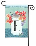 Jar Of Blooms Monogram E Garden on a Breeze Art spring or summer garden flag.