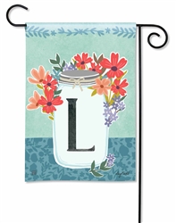 Jar Of Blooms Monogram L Garden on a Breeze Art spring or summer garden flag.