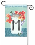 Jar Of Blooms Monogram M Garden on a Breeze Art spring or summer garden flag.