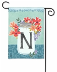 Jar Of Blooms Monogram N Garden on a Breeze Art spring or summer garden flag.