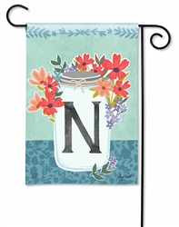 Jar Of Blooms Monogram N Garden on a Breeze Art spring or summer garden flag.