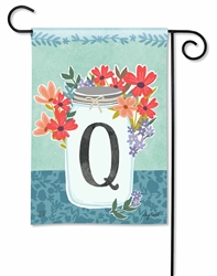 Jar Of Blooms Monogram Q Garden on a Breeze Art spring or summer garden flag.