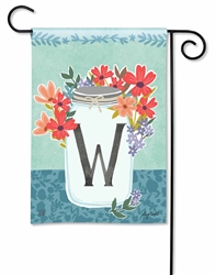 Jar Of Blooms Monogram W Garden on a Breeze Art spring or summer garden flag.