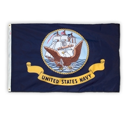 3 feet x 5 feet with grommets Navy Flag by Valley Forge. Made in the USA.