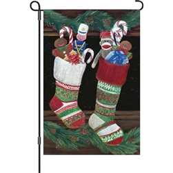 Christmas Stockings on this Premier Kites garden flag.