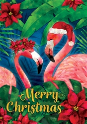 Christmas Flamingos on this Custom Décor garden flag. Printed in the USA.