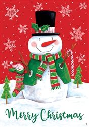 Red & Green Snowman on this Custom Décor house flag. Made in the USA.