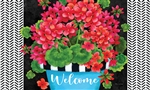 Blue Pot Geranium on this Custom Décor indoor outdoor mat. Printed in the USA.