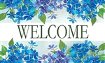 Hydrangeas Welcome on this Custom Décor indoor outdoor mat. Printed in the USA.