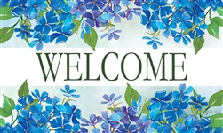 Hydrangeas Welcome on this Custom Décor indoor outdoor mat. Printed in the USA.