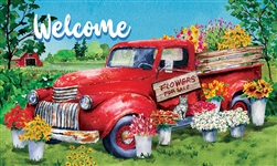 Flower Truck on this Custom Décor indoor outdoor mat. Printed in the USA.