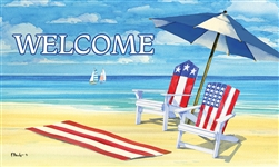 Patriotic Beach on this Custom Décor indoor outdoor mat. Printed in the USA.