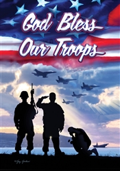 Bless Our Troops on this Custom Décor standard house flag. Made in the USA.